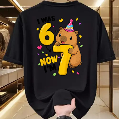 Cute Capybara Shirt, Funny Capybara Unisex T-Shirt/Hoodie/Sweatshirt HLT00 - I was 6 Now Im 7 Capybara 7th Birthday Party Cute 67 T-Shirt