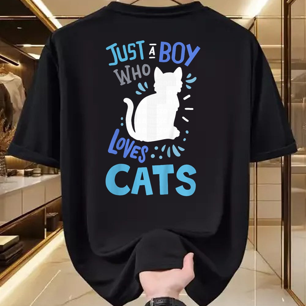 Cat Love Shirt, Funny Cat Lover Gift UnisexT-Shirt/Hoodie/Sweatshirt HLT00 - Kids Cat Just A Boy Who Loves Cats for Cat Lovers T-Shirt