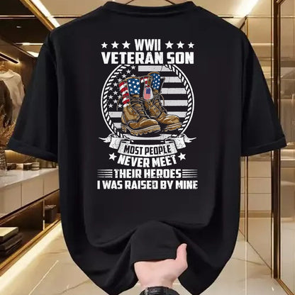 Proud Veteran Shirt, Funny Veteran UnisexT-Shirt/Hoodie/Sweatshirt HLT00 - Proud Son of WWII Veteran World War 2 Vet Flag US T-Shirt
