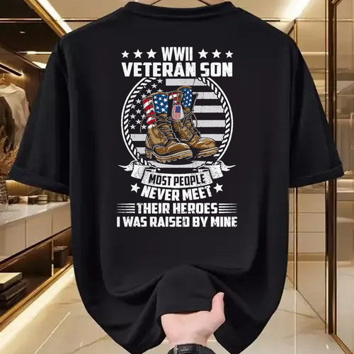 Proud Veteran Shirt, Funny Veteran UnisexT-Shirt/Hoodie/Sweatshirt HLT00 - Proud Son of WWII Veteran World War 2 Vet Flag US T-Shirt