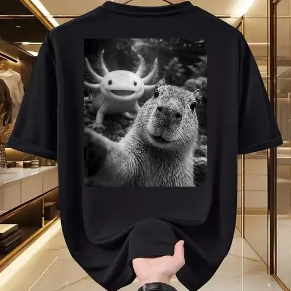 Cute Capybara Shirt, Funny Capybara Unisex T-Shirt/Hoodie/Sweatshirt HLT00 - Capybara Axolotl Selfie T-Shirt