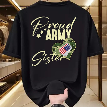 Gift for Dad Shirt, Funny Dad Unisex T-Shirt/Hoodie/Sweatshirt HLT00 – Proud Army SISTER Camouflage Dog Tag USA American Flag T-Shirt
