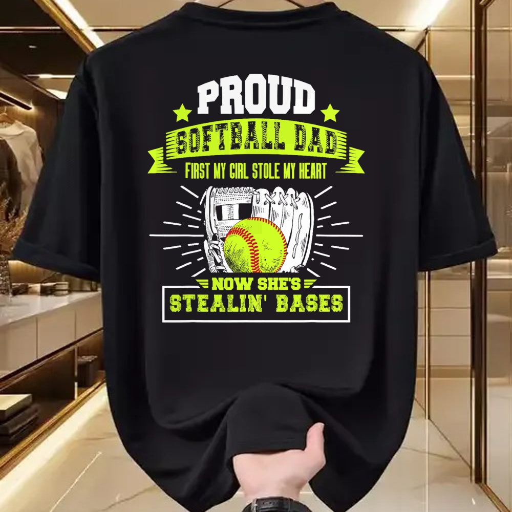 Gift for Dad Shirt, Funny Dad Unisex T-Shirt/Hoodie/Sweatshirt HLT00 – Mens Proud Softball Dad with Daughter Softball Father T-Shirt
