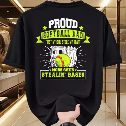 Gift for Dad Shirt, Funny Dad Unisex T-Shirt/Hoodie/Sweatshirt HLT00 – Mens Proud Softball Dad with Daughter Softball Father T-Shirt