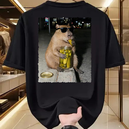 Cute Capybara Shirt, Funny Capybara Unisex T-Shirt/Hoodie/Sweatshirt HLT00 - Funny Capybara Eating Pickles Meme T-Shirt, Men, Black, 3X-Large