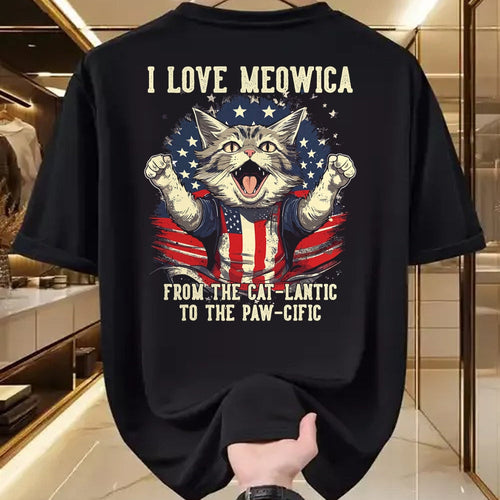 Cat Love Shirt, Funny Cat Lover Gift T-Shirt/Hoodie/Sweatshirt HLT00 - 4th July Cat Lover, I Love Meowica Patriotic Funny Happy Cat T-Shirt