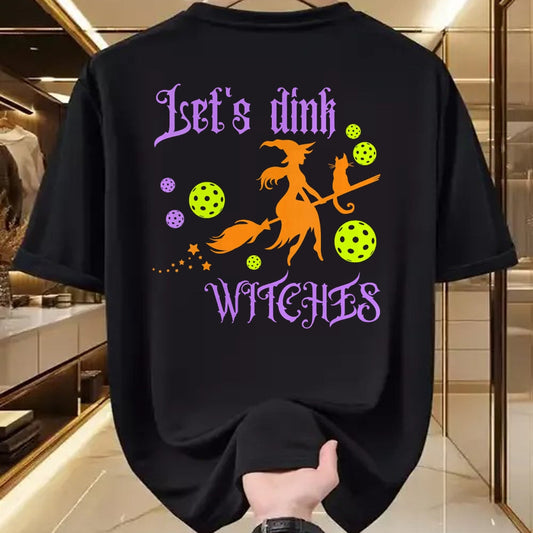 Funny Pickleball Shirt, Pickleball Lover Unisex T-Shirt/Hoodie/Sweatshirt HLT00 - Womens Halloween Pickleball Let's Dink Witches V-Neck T-Shirt