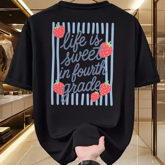 Best Student Shirt, Funny Back To School UnisexT-Shirt/Hoodie/Sweatshirt HLT00 - Striped Fourth Grade Strawberries Teacher Back to School T-Shirt