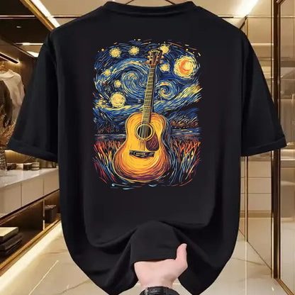Guitar Lover Shirt, Funny Guitar UnisexT-Shirt/Hoodie/Sweatshirt HLT00 - Starry Night Inspired Acoustic Guitar T-Shirt