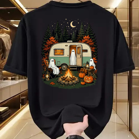 Funny Camping Shirt, Gift For Camping Lover Unisex T-Shirt/Hoodie/Sweatshirt HLT00 - Halloween Ghost Rv Camping Fall Camper Pumpkin Camper Autumn T-Shirt