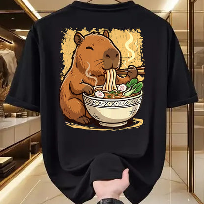Cute Capybara Shirt, Funny Capybara Unisex T-Shirt/Hoodie/Sweatshirt HLT00 - Capybara Eating Ramen Noodles T-Shirt