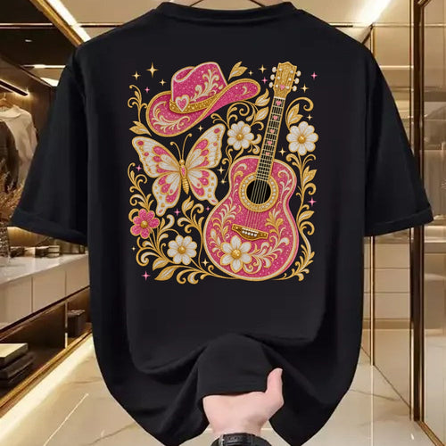 Guitar Lover Shirt, Funny Guitar UnisexT-Shirt/Hoodie/Sweatshirt HLT00 - Western Country Southern Rodeo Cowgirl Guitar Butterfly T-Shirt