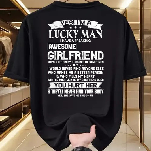 Best Wife Shirt, Wife and Husband Unisex T-Shirt/Hoodie/Sweatshirt HLT00 - Yes I'm A Lucky Man I Have a Freaking Awesome Girlfriend T-Shirt