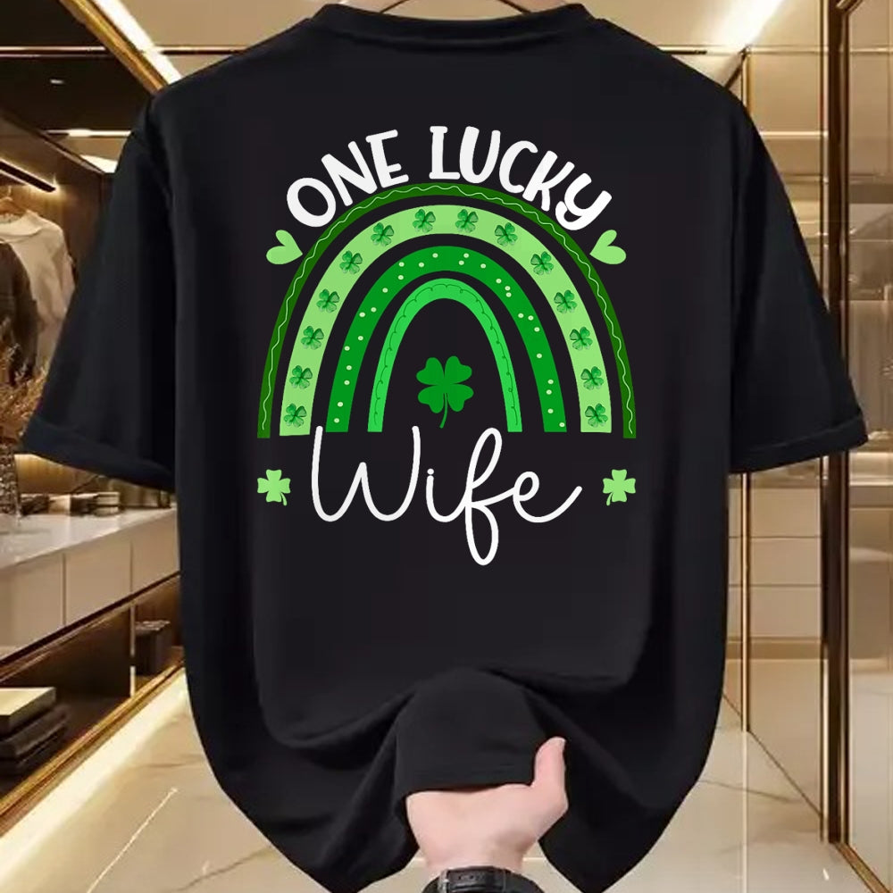 Best Wife Shirt, Wife and Husband Unisex T-Shirt/Hoodie/Sweatshirt HLT00 - Gift for wife T shirt, lucky wife   One Lucky Wife Rainbow Irish St Patricks Day Shamrock T-Shirt (1)