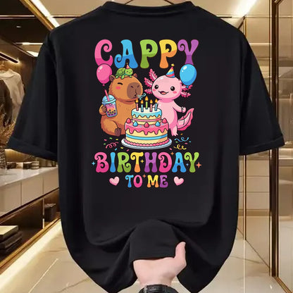 Cute Capybara Shirt, Funny Capybara Unisex T-Shirt/Hoodie/Sweatshirt HLT00 - Cute Happy Birthday to Me Capybara Axolotl Turtle Party T-Shirt