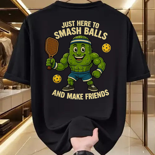 Funny Pickleball Shirt, Pickleball Lover Unisex T-Shirt/Hoodie/Sweatshirt HLT00 - Just Here to Smash Balls and Make Friends Funny Pickleball T-Shirt, Men, Black, 3X-Large