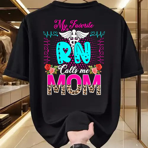 Funny Nurse Shirt, Nurse Unisex T-Shirt/Hoodie/Sweatshirt HLT00 - My Favorite RN Calls Me Mom Cute Leopard Flowers Nurse Lover T-Shirt