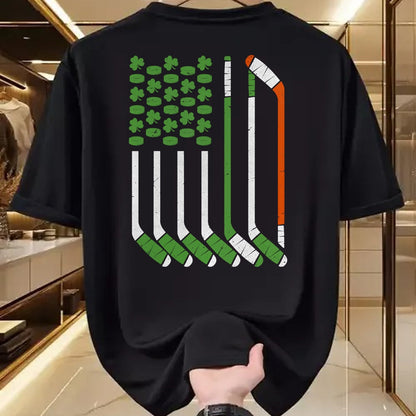 Patrick Day Shirts for Family, Funny Patrick Day shirts, st patrick's day Unisex T-Shirt/Hoodie/Sweatshirt HLT00 - Vintage St Patrick Day Ice Hockey American Flag Saint Pattys T-Shirt