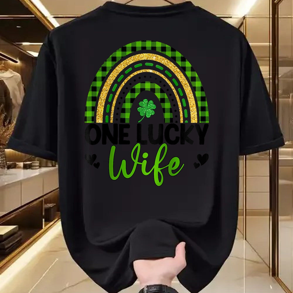 Best Wife Shirt, Wife and Husband Unisex T-Shirt/Hoodie/Sweatshirt HLT00 - Gift for wife T shirt, lucky wife   Womens One Lucky Wife Boho Rainbow St Patricks Day Shamrock Ragl