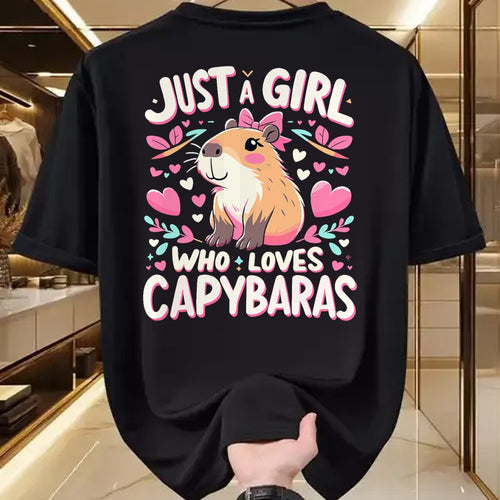 Cute Capybara Shirt, Funny Capybara Unisex T-Shirt/Hoodie/Sweatshirt HLT00 - Just a Girl who Loves Capybaras T-Shirt (5)