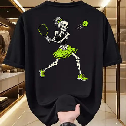 Funny Pickleball Shirt, Pickleball Lover Unisex T-Shirt/Hoodie/Sweatshirt HLT00 - Funny Pickleball Skeleton Halloween Sport Spooky Women Girls T-Shirt
