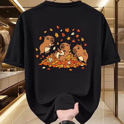 Cute Capybara Shirt, Funny Capybara Unisex T-Shirt/Hoodie/Sweatshirt HLT00 - Cute Capybara Autumn Leaves Fall Season Animal T-Shirt