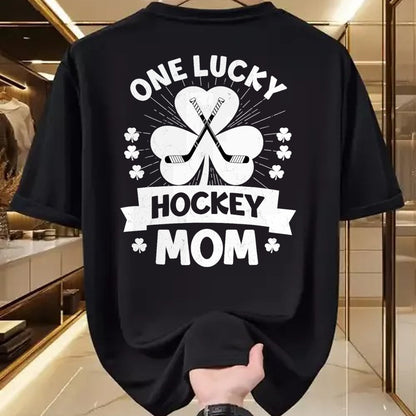 Gift for Mom Shirt, Funny Mom Unisex T-Shirt/Hoodie/Sweatshirt HLT00 - One Lucky Hockey Mom Ice Hockey Shamrock St Patricks Day T-Shirt