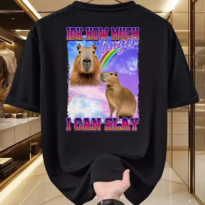 Cute Capybara Shirt, Funny Capybara Unisex T-Shirt/Hoodie/Sweatshirt HLT00 - IDK How Much Longer I Can Slay Capybara T-Shirt