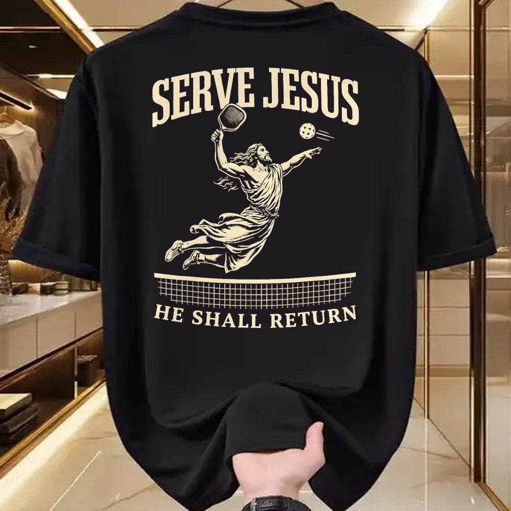 Funny Pickleball Shirt, Pickleball Lover Unisex T-Shirt/Hoodie/Sweatshirt HLT00 - Serve Jesus He Shall Return Pickleball Player Christian T-Shirt