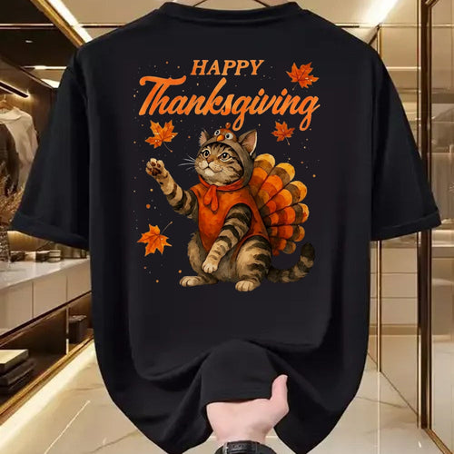 Best Thanksgiving Family Shirt , Funny Thanksgiving UnisexT-Shirt/Hoodie/Sweatshirt HLT00 - Cute Cat Turkey Happy Thanksgiving Fall Meow Cat Lover T-Shirt, Men, Black, 3X-Large