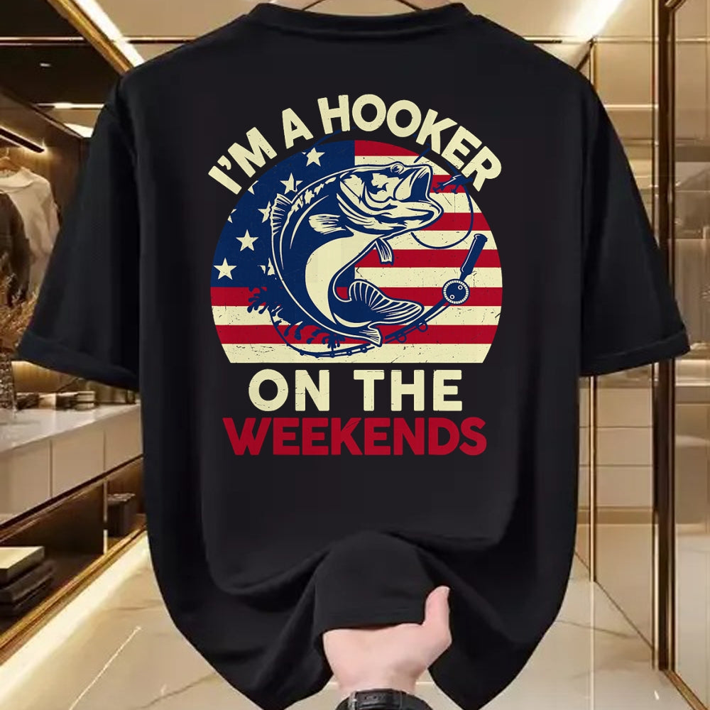 Funny Fishing Shirt, Gift For Fishing Lover Unisex T-Shirt/Hoodie/Sweatshirt HLT00 - Mens Fishing Funny Bass Fish I_m Hooker On Weekends Dad Joke T-Shirt