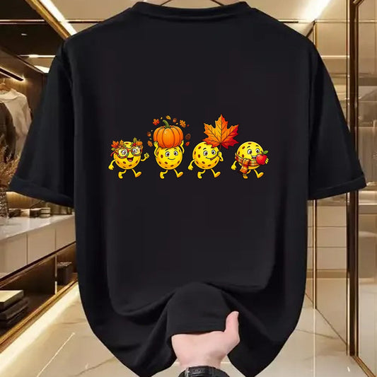 Funny Pickleball Shirt, Pickleball Lover Unisex T-Shirt/Hoodie/Sweatshirt HLT00 - Autumn Pumpkin Fall Pickleball Thanksgiving Womens Mens Kids T-Shirt