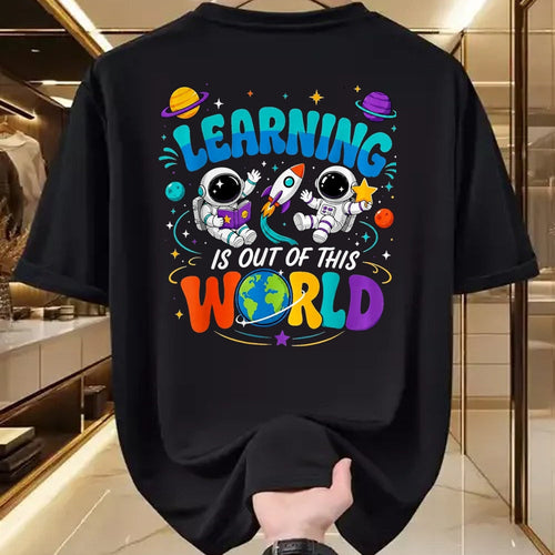 Best Student Shirt, Funny Back To School UnisexT-Shirt/Hoodie/Sweatshirt HLT00 - Learning is Out of This World Space Back to School Teacher T-Shirt, Women, Black, Small
