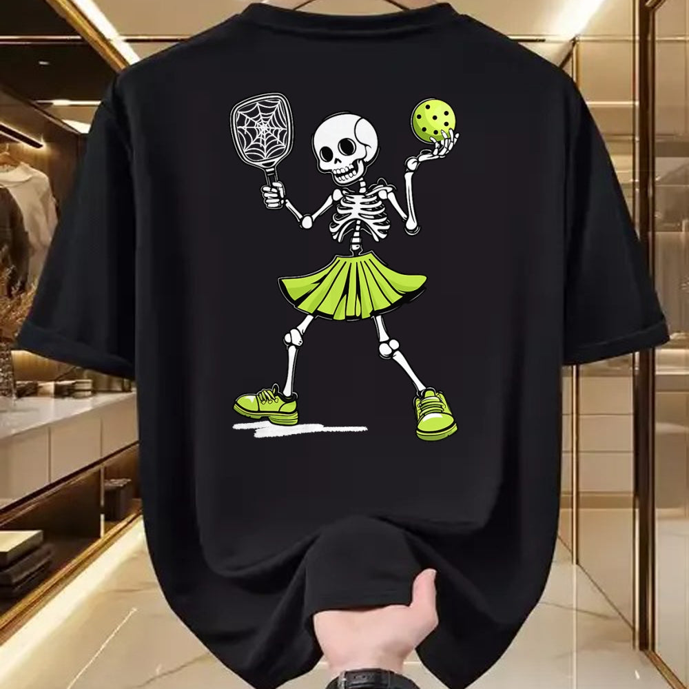 Funny Pickleball Shirt, Pickleball Lover Unisex T-Shirt/Hoodie/Sweatshirt HLT00 - Spooky Pickleball Halloween Skeleton Costume Women T-Shirt