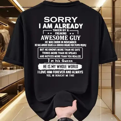 Best Wife Shirt, Wife and Husband Unisex T-Shirt/Hoodie/Sweatshirt HLT00 - I'm Taken By A Freaking Awesome Guy He Was Born In November T-Shirt (1)
