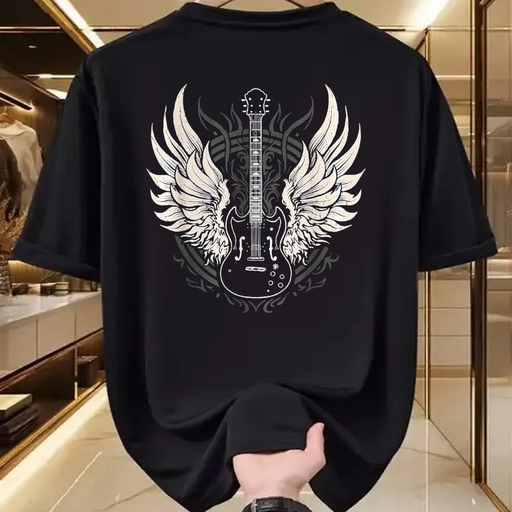 Guitar Lover Shirt, Funny Guitar UnisexT-Shirt/Hoodie/Sweatshirt HLT00 - Guitar Wings Vintage Retro 80s Rock & Roll Music T-Shirt, Women, Black, Medium