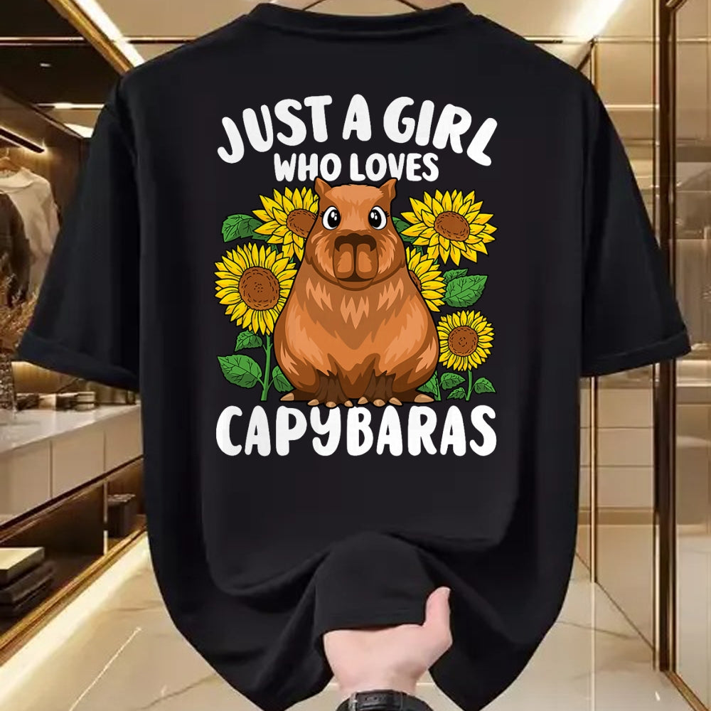 Cute Capybara Shirt, Funny Capybara Unisex T-Shirt/Hoodie/Sweatshirt HLT00 - Just A Girl Who Loves Capybaras Cute Sunflower Girls Kids T-Shirt