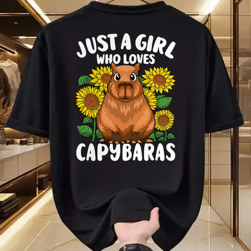 Cute Capybara Shirt, Funny Capybara Unisex T-Shirt/Hoodie/Sweatshirt HLT00 - Just A Girl Who Loves Capybaras Cute Sunflower Girls Kids T-Shirt