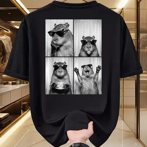 Cute Capybara Shirt, Funny Capybara Unisex T-Shirt/Hoodie/Sweatshirt HLT00 - Funny Capybara Photobooth, Capybara with Sunglasses, Rodent T-Shirt, Women, Black, X-Small