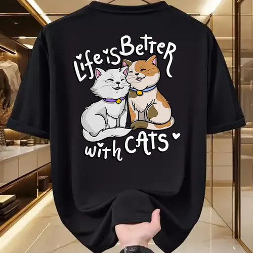 Cat Love Shirt, Funny Cat Lover Gift UnisexT-Shirt/Hoodie/Sweatshirt HLT00 - Valentine_s Cat Lover Life is Better with Cats Mother_s Day T-Shirt Small