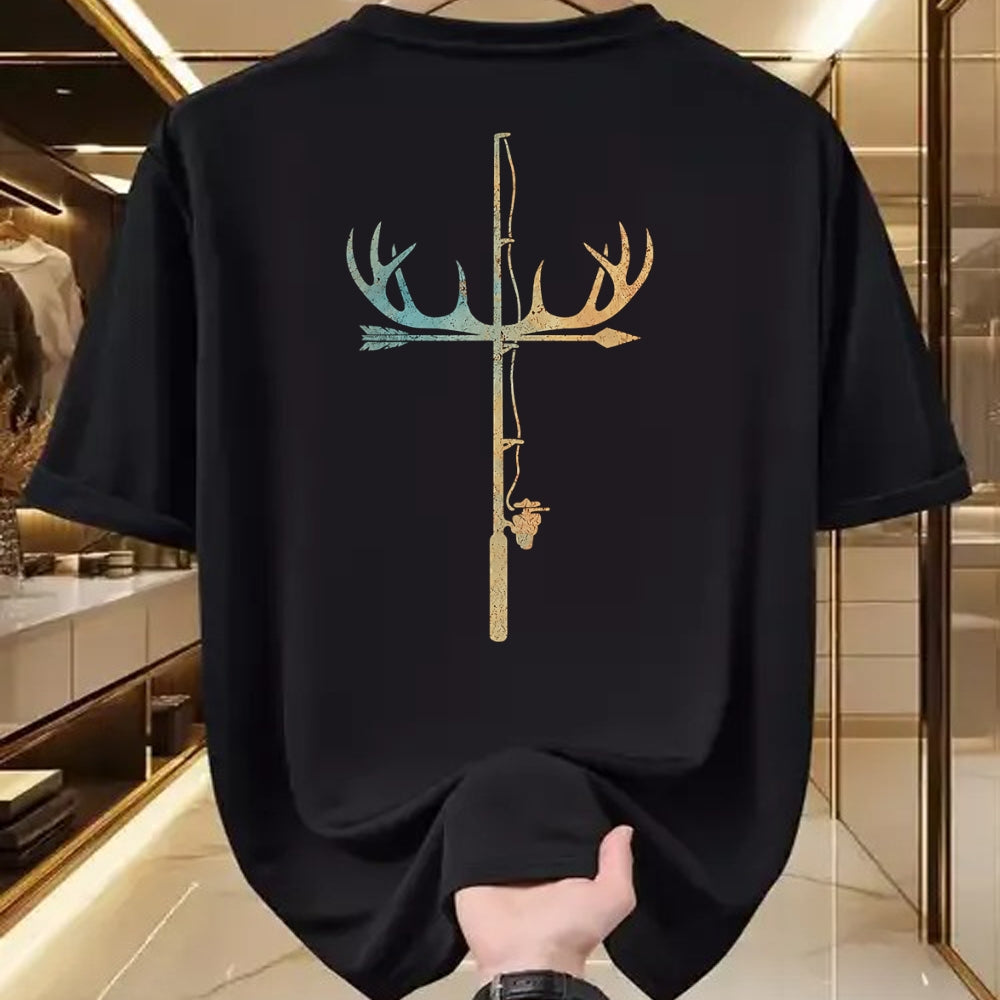 Funny Fishing Shirt, Gift For Fishing Lover Unisex T-Shirt/Hoodie/Sweatshirt HLT00 - Antler Fishing Rod Cross God Family Hunting Fishing T-Shirt