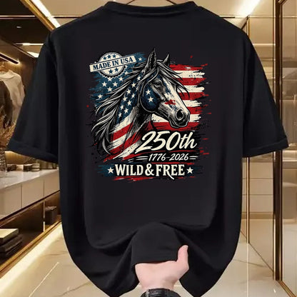Best Horse Lover Shirt , Funny Horse UnisexT-Shirt/Hoodie/Sweatshirt HLT00 - America 250th Horse USA Flag Independence 1776-2026 Western T-Shirt, Men, Black, 3X-Large