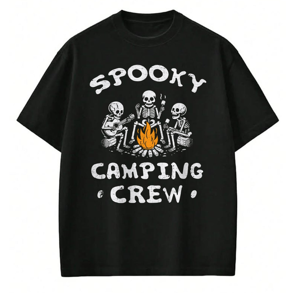 Funny Camping Shirt, Gift For Camping Lover Unisex T-Shirt/Hoodie/Sweatshirt HLT00 - Spooky Camping Crew Halloween Camping Skeleton Campsite T-Shirt