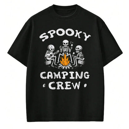 Funny Camping Shirt, Gift For Camping Lover Unisex T-Shirt/Hoodie/Sweatshirt HLT00 - Spooky Camping Crew Halloween Camping Skeleton Campsite T-Shirt