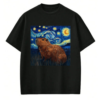 Cute Capybara Shirt, Funny Capybara Unisex T-Shirt/Hoodie/Sweatshirt HLT00 - Capybara Van Gogh Style Starry Night T-Shirt