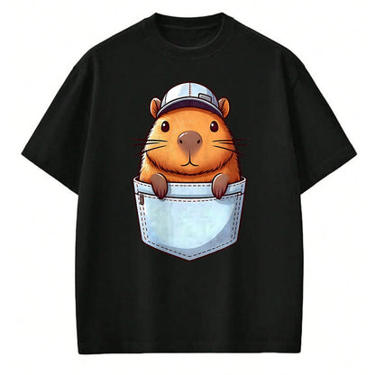 Cute Capybara Shirt, Funny Capybara Unisex T-Shirt/Hoodie/Sweatshirt HLT00 - Friendly Capybara in Pocket for Kids, Boys, Girls, Women Men T-Shirt