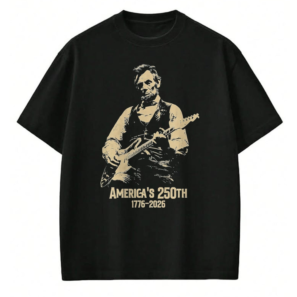 Guitar Lover Shirt, Funny Guitar UnisexT-Shirt/Hoodie/Sweatshirt HLT00 - Abraham Lincoln Playing Guitar 4th July 250th Anniversary T-Shirt, Men, Black, 3X-Large
