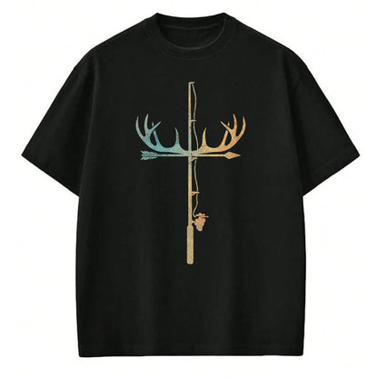 Funny Fishing Shirt, Gift For Fishing Lover Unisex T-Shirt/Hoodie/Sweatshirt HLT00 - Antler Fishing Rod Cross God Family Hunting Fishing T-Shirt