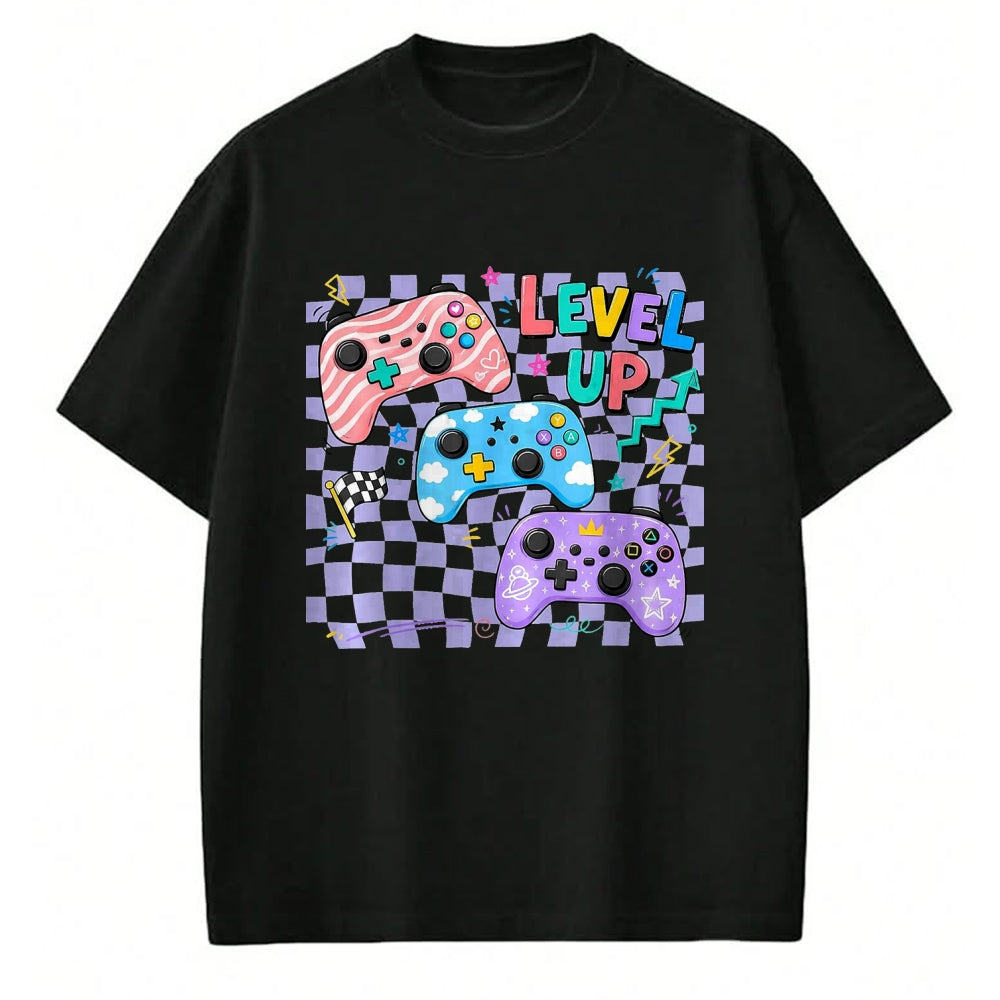 Best Student Shirt, Funny Back To School UnisexT-Shirt/Hoodie/Sweatshirt HLT00 - Retro Checkered Level Up Teacher Gaming Back to School T-Shirt, Women, Black, Large