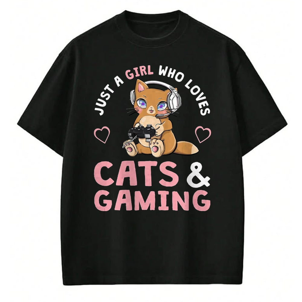 Cat Love Shirt, Funny Cat Lover Gift UnisexT-Shirt/Hoodie/Sweatshirt HLT00 - Just A Girl Who Loves Cats and Gaming Cute Gamer Cat T-Shirt, Men, Black, X-Large